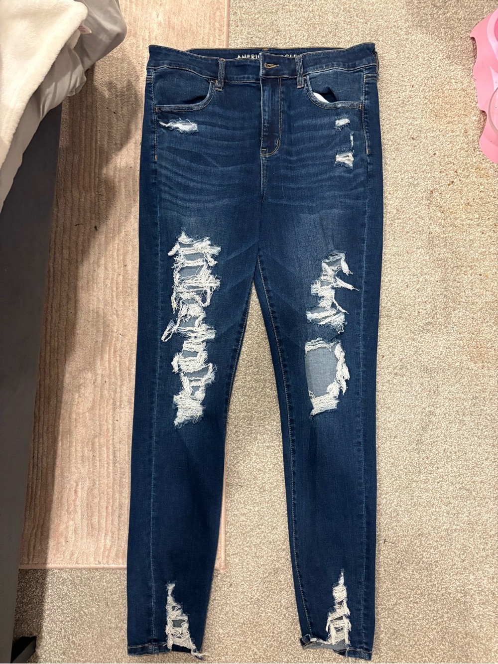 American Eagle Outfitters Dark Blue Ripped High-Rise Skinny Jeans